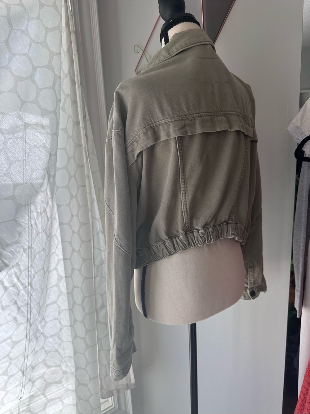 PILCRO ANTHROPOLOGIE Tidal Moto Utility Jacket Cropped Sage Green Tan Sz Medium - Picture 6 of 16